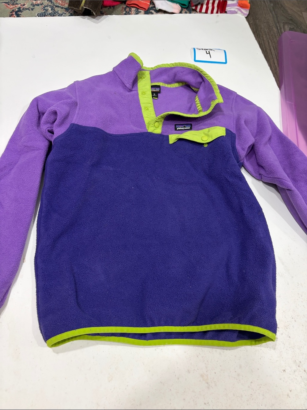 Patagonia Kids Two-Tone Purple Fleece with Lime Trim